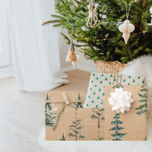 Kraft Wasserfarbe Weihnachtsgrün Pine Tree Geschenkpapier Set