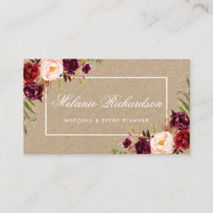 Kraft Watercolor Floral Burgunder Marsala Visitenkarte