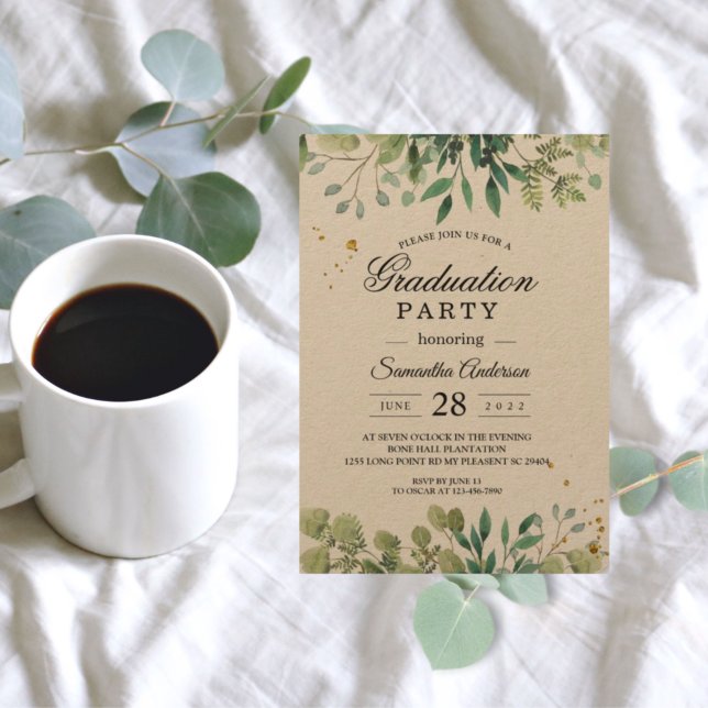 Kraft Watercolor Green Blätter Branch Einladung (Von Creator hochgeladen)