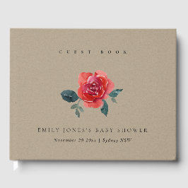 KRAFT WATERCOLOR RED GREEN ROSE FLORAL BABY DUSCHE GÄSTEBUCH