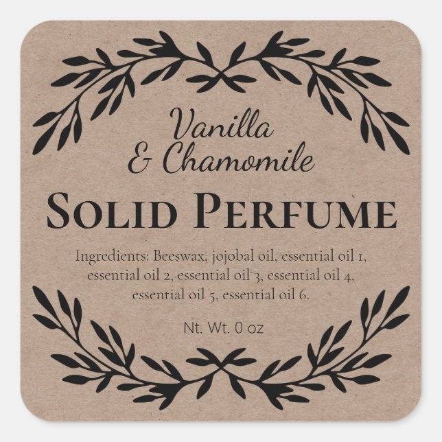 Kraft Wellness Homemade Solid Parfüm Labels Quadratischer Aufkleber (Vorderseite)