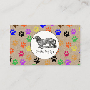 Kraft Whimsical Hund und paw Print Muster Groomer Visitenkarte