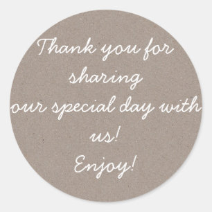 Kraft & White Wedding Gefälligkeitsaufkleber Runder Aufkleber