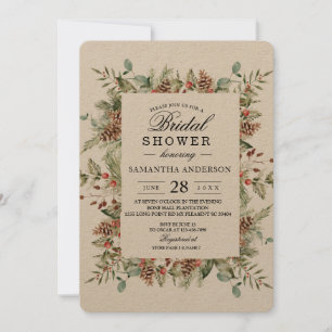 Kraft Winter Green Pine Cone Frame Einladung