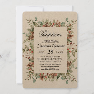 Kraft Winter Green Pine Cone Frame Einladung