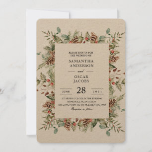 Kraft Winter Green Pine Cone Frame Einladung