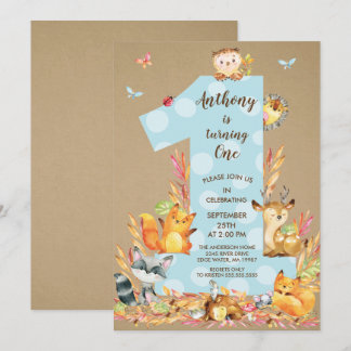Kraft Woodland One Boys Birthday Einladung