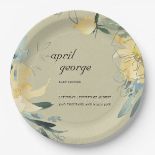 KRAFT YELLOW GREEN FLORALEN WASSERBABY SHOWER PAPPTELLER