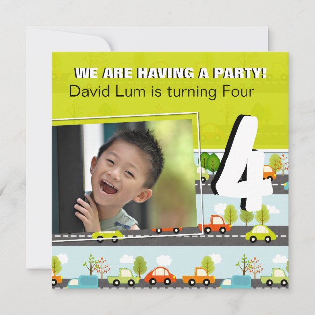 KRAFTFAHRZEUGE| Einladung von Jungen zur Geburtsta (Vorderseite)