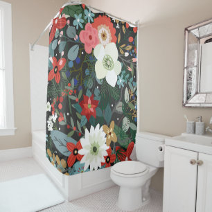 Kräftige funky florale dunkle chic moderne vintage duschvorhang