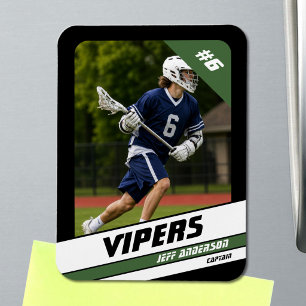 Kräftige grüne schwarze Lacrosse-Spieler-Foto-Magn Magnet