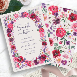 Kräftige Leuchtende Blütenmuster Save The Date