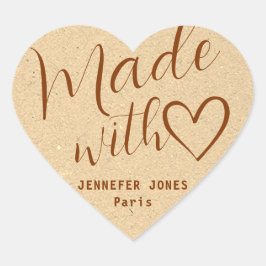 Kraftpapier aus Liebe Herzkalligrafie Beige Herz-Aufkleber