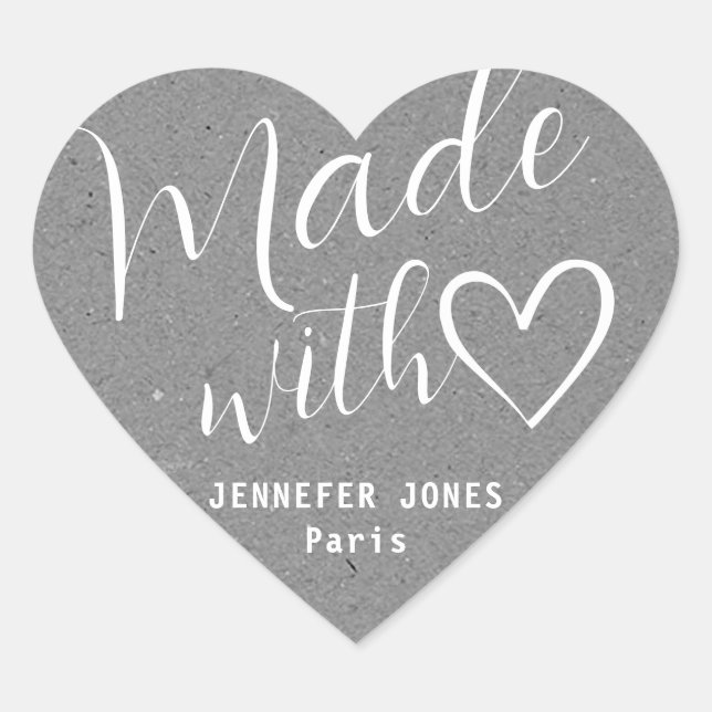 Kraftpapier aus Liebe Herzkalligraphie grau Herz-Aufkleber (Vorderseite)