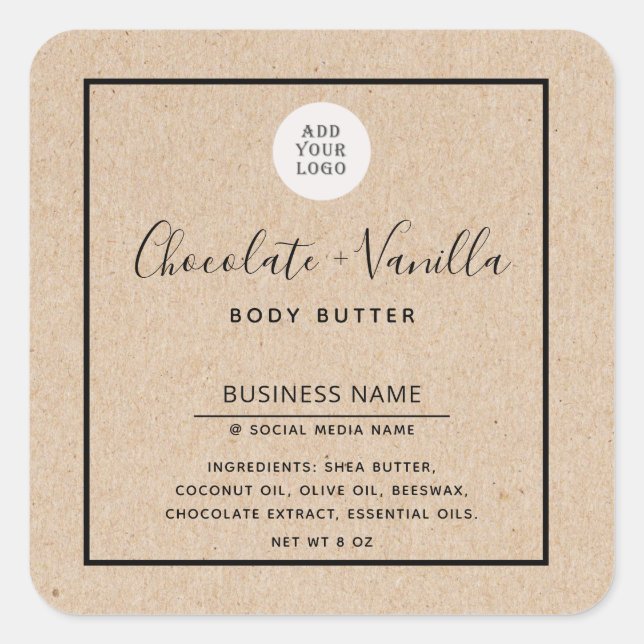 Kraftpapier aussehen Einfaches modernes typografis Quadratischer Aufkleber (Vorderseite)