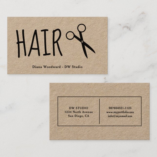 Kraftpapier Friseure Visitenkarte (Vorne/Hinten)