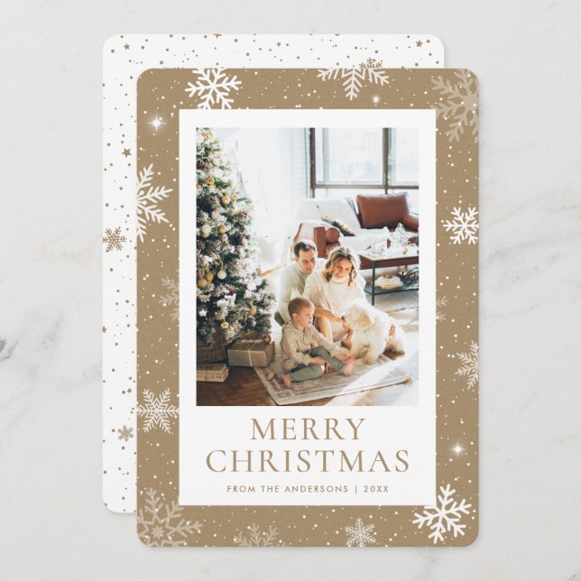 Kraftpapier Frohe Weihnachtsschneeflocke Schneeflo Feiertagskarte (Vorne/Hinten)