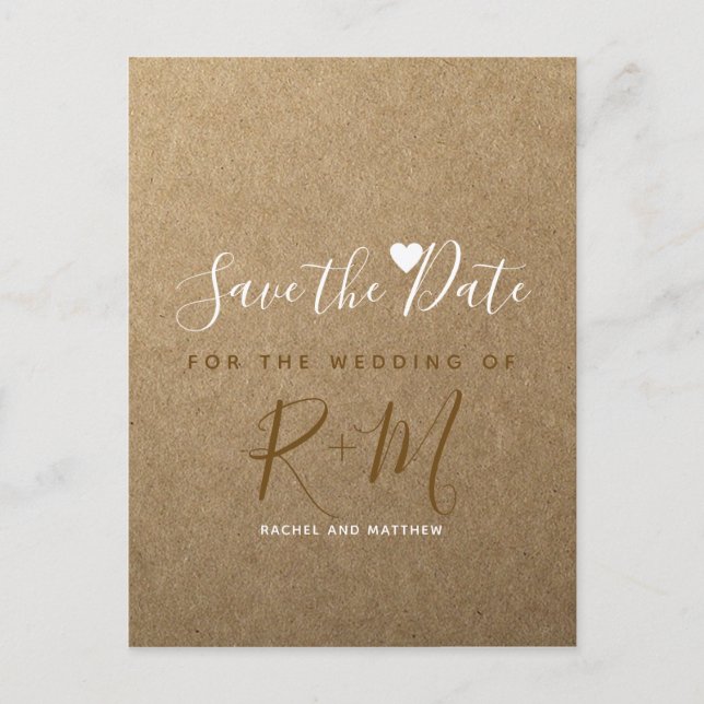 Kraftpapier für Hochzeiten Save the Date Ankündigungspostkarte (Vorderseite)