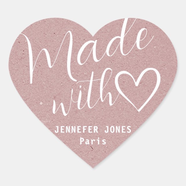 Kraftpapier hergestellt mit Liebe Herzkalligrafie  Herz-Aufkleber (Vorderseite)