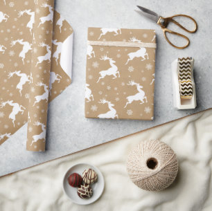 Kraftpapier-Rentier-Muster Weiß ID589 Geschenkpapier