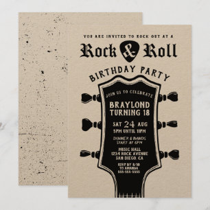 Kraftpapier Rock n Roll Gitarren-Einladung Einladung