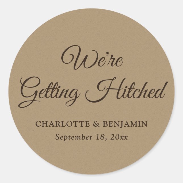 Kraftpapier-Typografie-Hochzeitskennungen - Umschl Runder Aufkleber (Vorderseite)