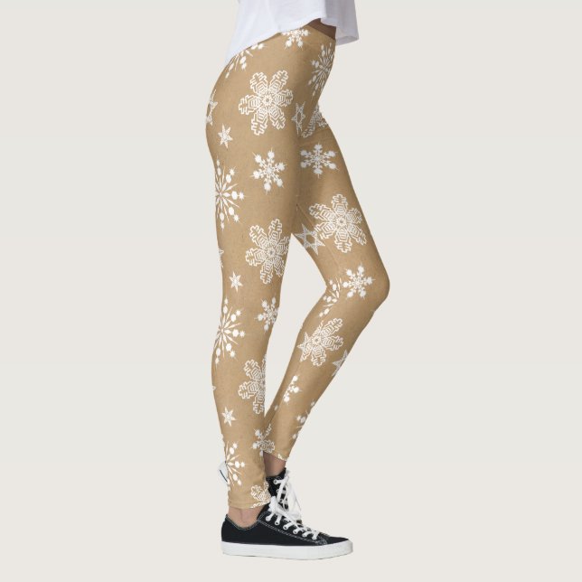 Kraftpapier Weißschneeflocken Muster ID589 Leggings (Rechts)
