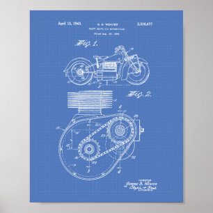 Krafträder 1943 Patentart Blueprint Poster