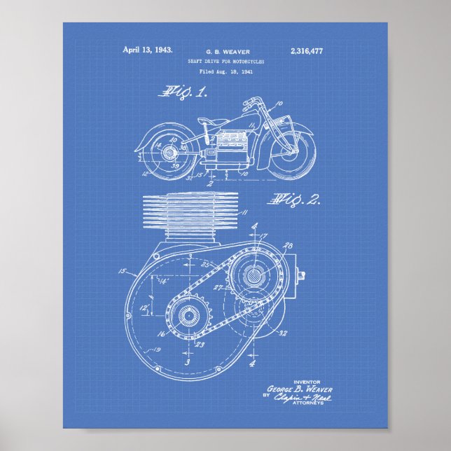 Krafträder 1943 Patentart Blueprint Poster (Vorne)