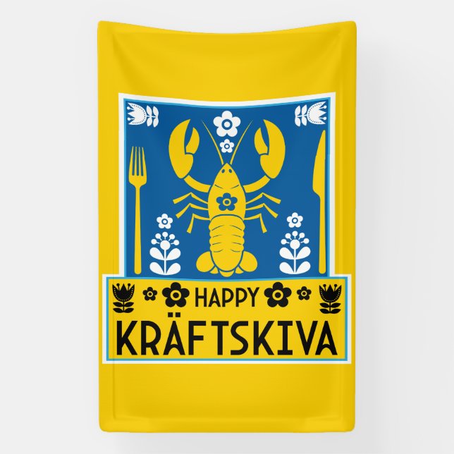 Kräftskiva - Schwedisches Krakischefisch-Party Banner (Vertikal)