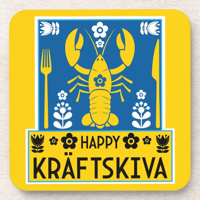 Kräftskiva - Schwedisches Krakischefisch-Party Getränkeuntersetzer (Vorderseite)