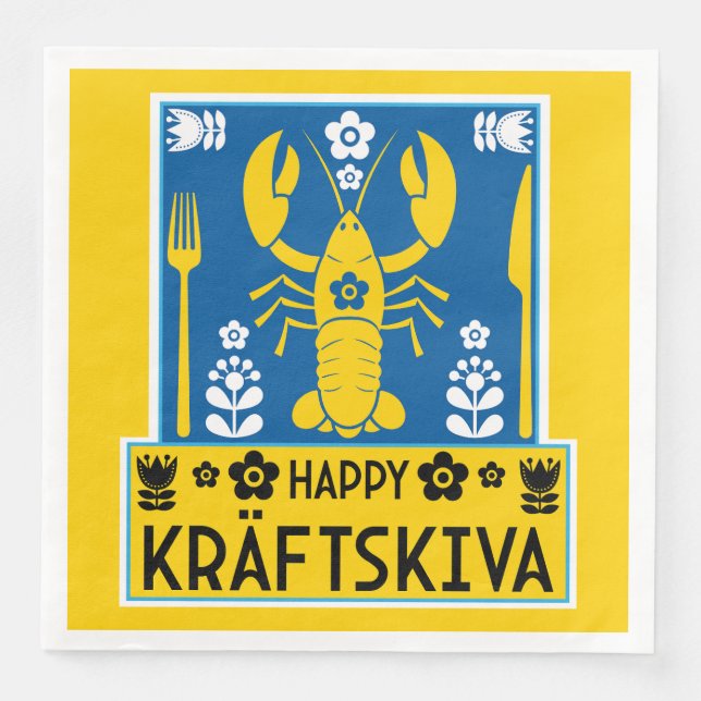 Kräftskiva - Schwedisches Krakischefisch-Party Serviette (Vorderseite)