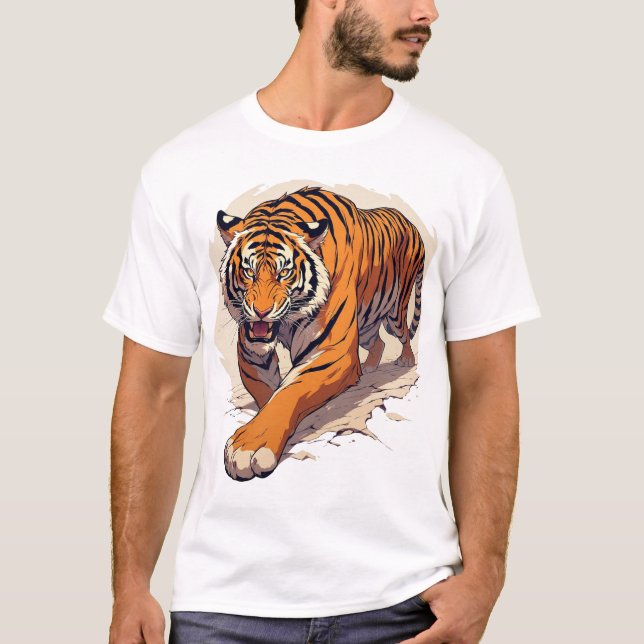 Kraftvoller Ladender Tiger T-Shirt (Vorderseite)