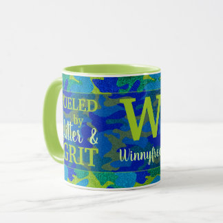 Kraftvolles Blau- und Grün-Tarnmuster mit Glitter  Tasse