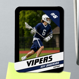 Kraftvolles Foto-Magnet für Lacrosse-Spieler in Bl Magnet