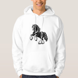 Kraftvolles Shire-Pferd Schwarz-Weiß-Illustration Hoodie