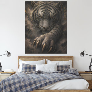 Kraftvolles Weißer-Tiger-Gold-Energie-Design Leinwanddruck