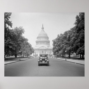 Kraftwagen am US-Capitol, 1923. Antikes Foto Poster