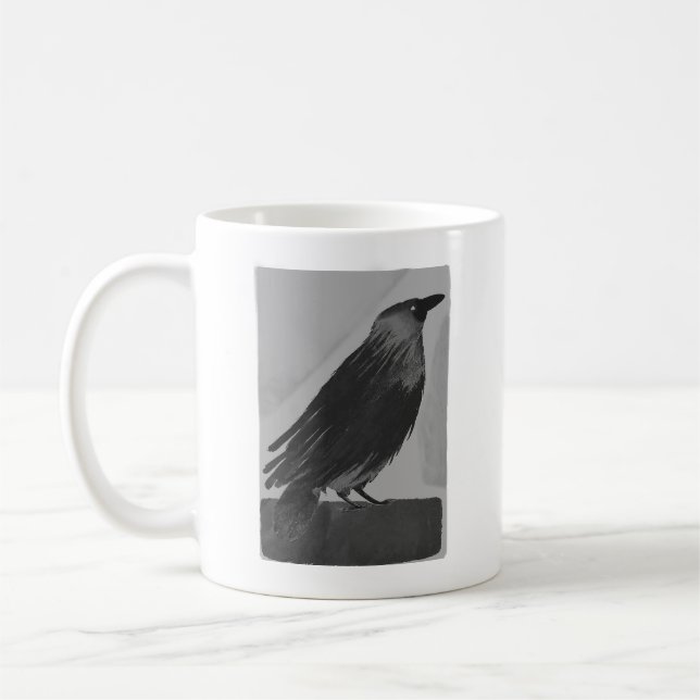 Krähe Aquarell Kaffeetasse (Links)