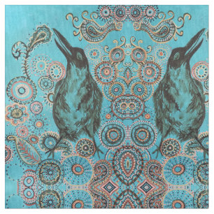 Krähe auf blauem Gewebe Stoff