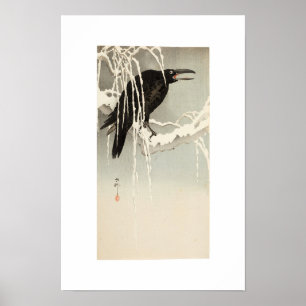 Krähe auf einem schneebedeckten Ast von Ohara Koso Poster