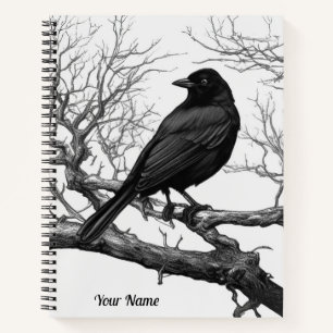 Krähe auf kahlen Winterzweigen Journal Notizbuch