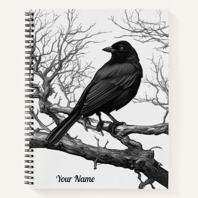 Krähe auf kahlen Winterzweigen Journal Notizbuch (Vorderseite)