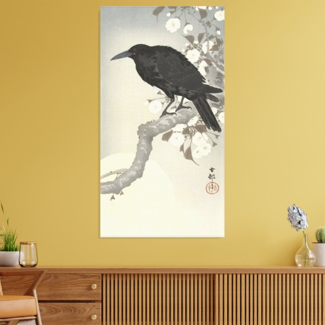 Krähe bei Vollmond Leinwanddruck (Insitu (Wohnzimmer))