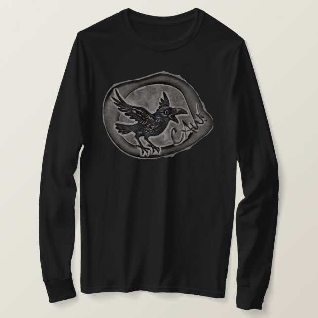 Krähe Crow Rabe ruft CAW! Longsleeve  T-Shirt (Design vorne)