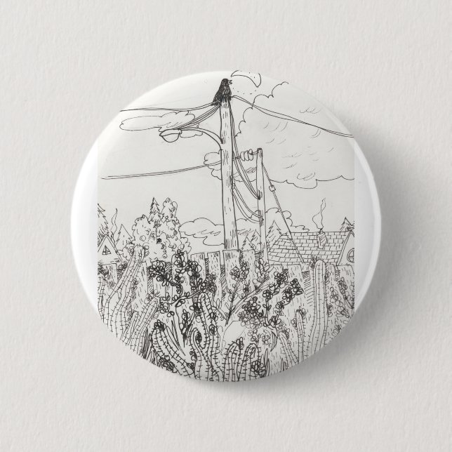 Krähe, die auf einer Power-Linie | Button sitzt (Vorderseite)