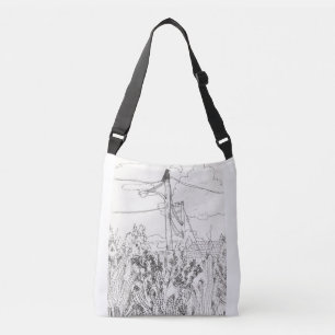 Krähe, die auf einer Power-Linie   Taschen-Tasche Tragetaschen Mit Langen Trägern