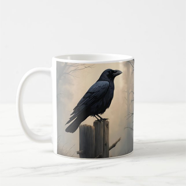 Krähe im Nebel in einem Stab Kaffeetasse (Links)