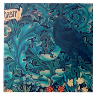 Krähe im Wald, Keramikfliese von William Morris