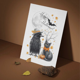 Krähe & Katze Herbst Halloween Karte Postkarte
